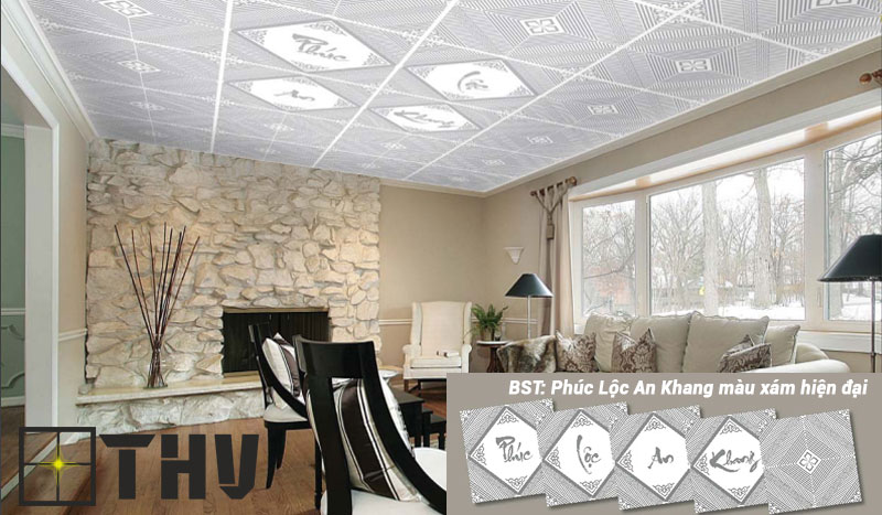 Tấm trang trí Vĩnh Tường DECO Plus® In Lụa phúc lộc an khang màu xám hiện đại