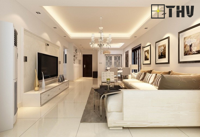mẫu trần thạch cao phòng khách liền bếp 1