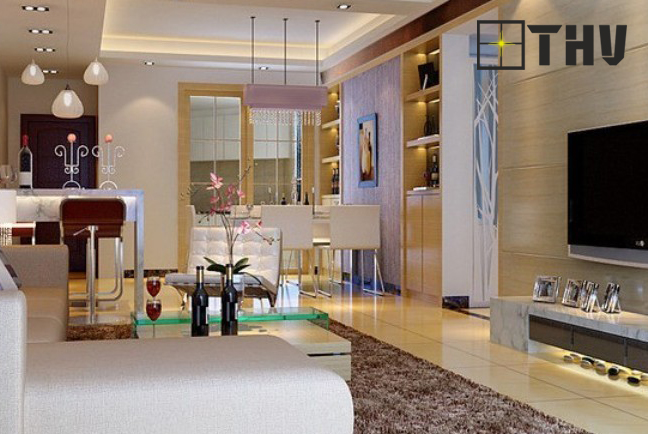 mẫu trần thạch cao phòng khách liền bếp 11