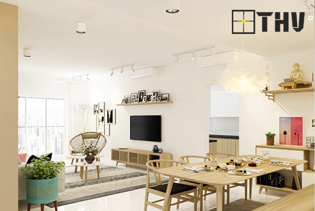 mẫu trần thạch cao phòng khách liền bếp 12
