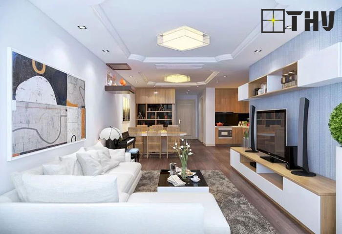 mẫu trần thạch cao phòng khách liền bếp 13