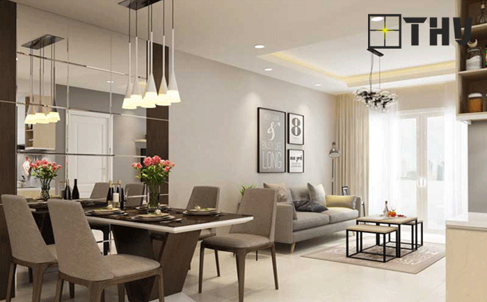 mẫu trần thạch cao phòng khách liền bếp 5