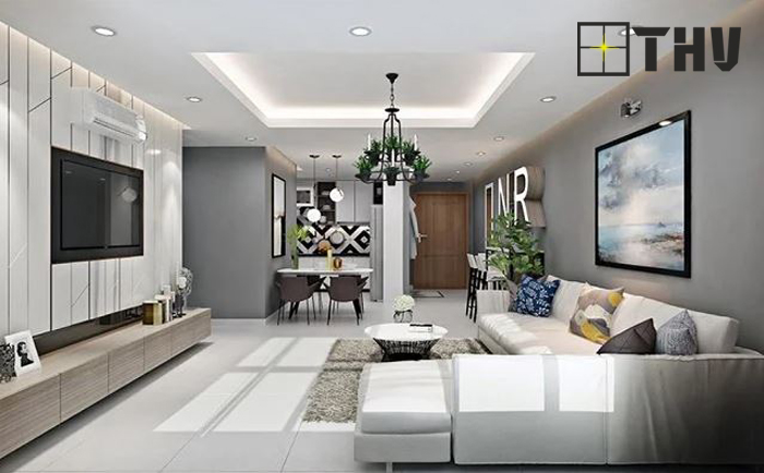 mẫu trần thạch cao phòng khách liền bếp 6