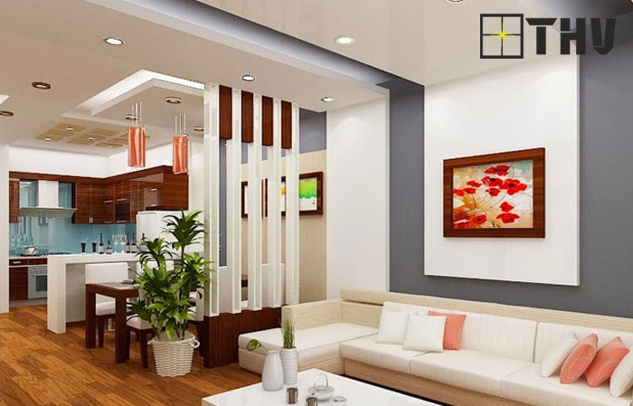mẫu trần thạch cao phòng khách liền bếp 8