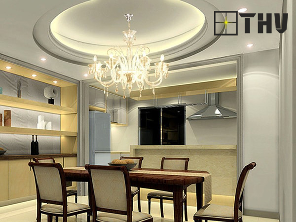 trần thạch cao phòng bếp hình tròn 1