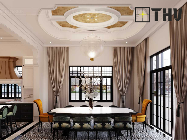 trần thạch cao phòng bếp hình tròn 2