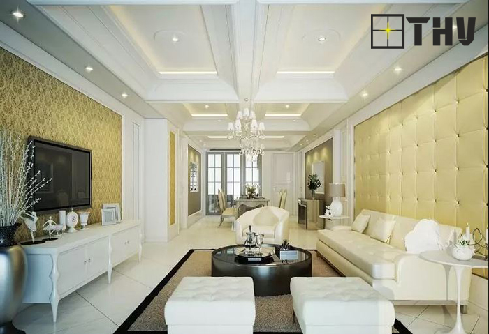 trần thạch cao phòng khách hình chữ nhật 1