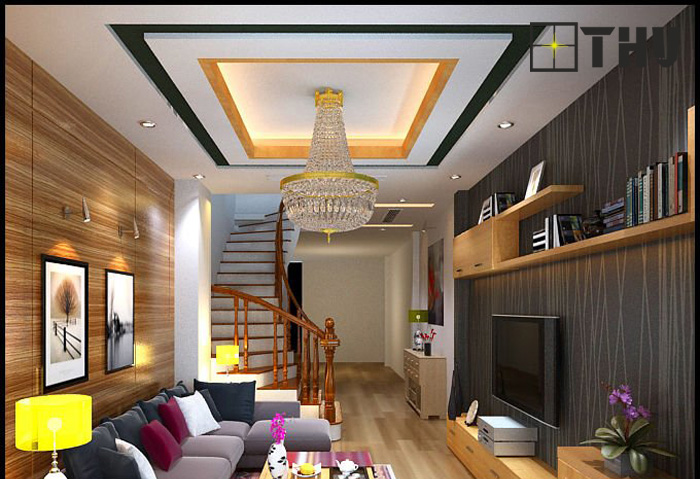 trần thạch cao phòng khách nhà ống 5