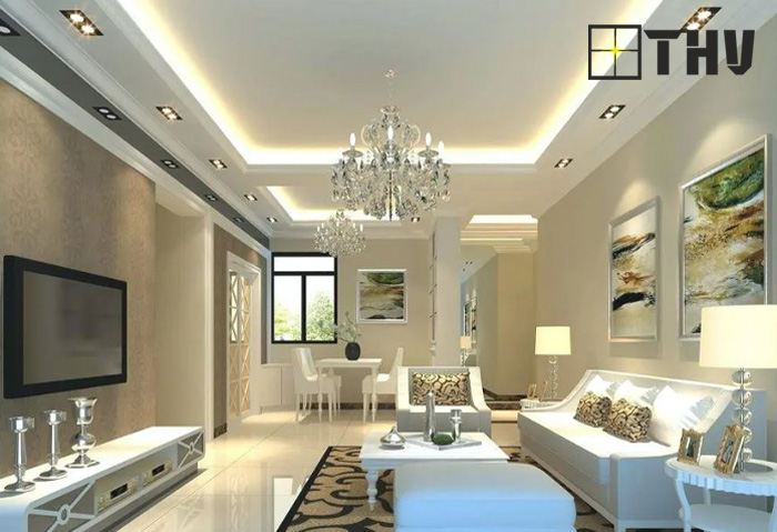 trần thạch cao phòng khách nhà ống 6
