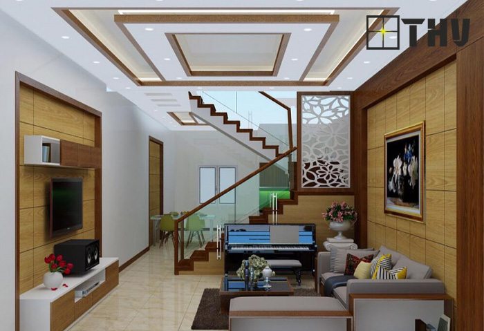 trần thạch cao phòng khách nhà ống 9