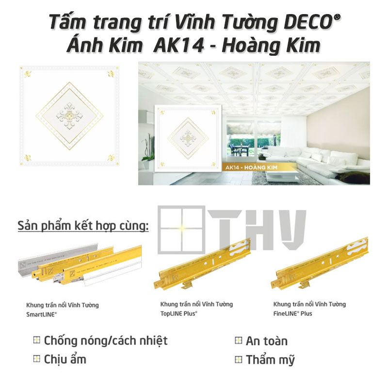 Tấm trang trí Vĩnh Tường DECO® Ánh Kim AK14 - Hoàng Kim