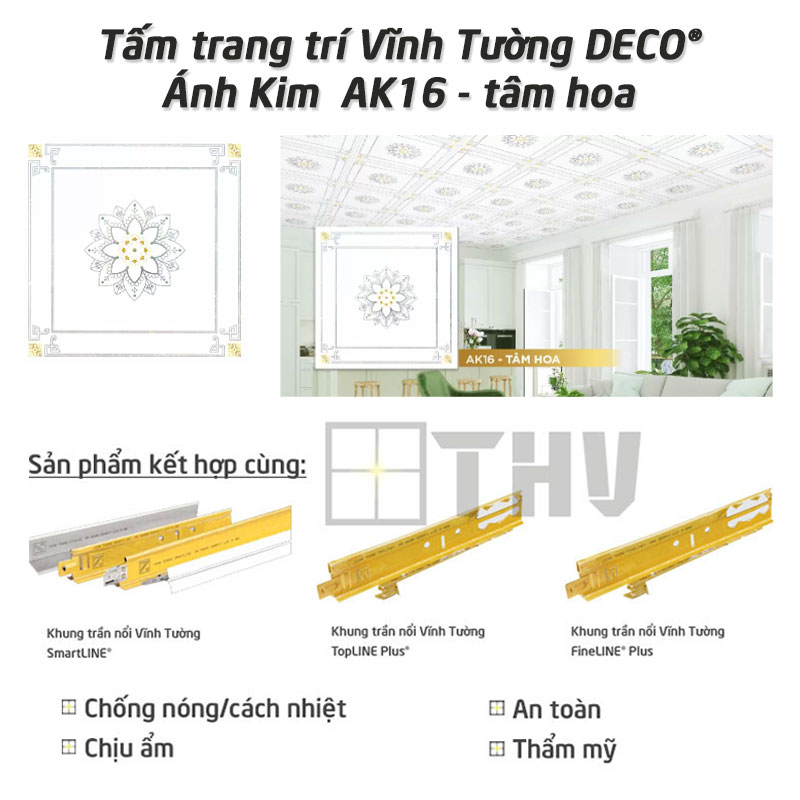 Tấm trang trí Vĩnh Tường DECO® Ánh Kim AK16 – tâm hoa